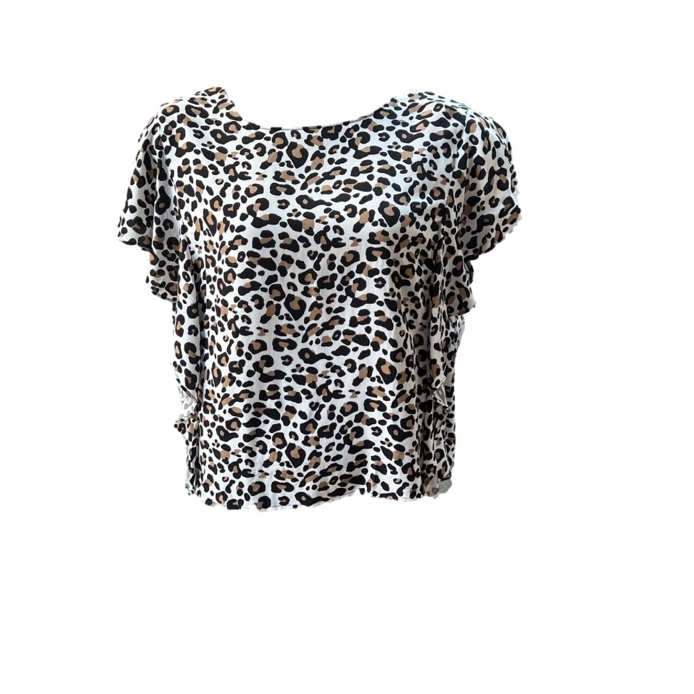 Loralette women’s animal print blouse NWT size 3XL ruffled sleeve tie bow back